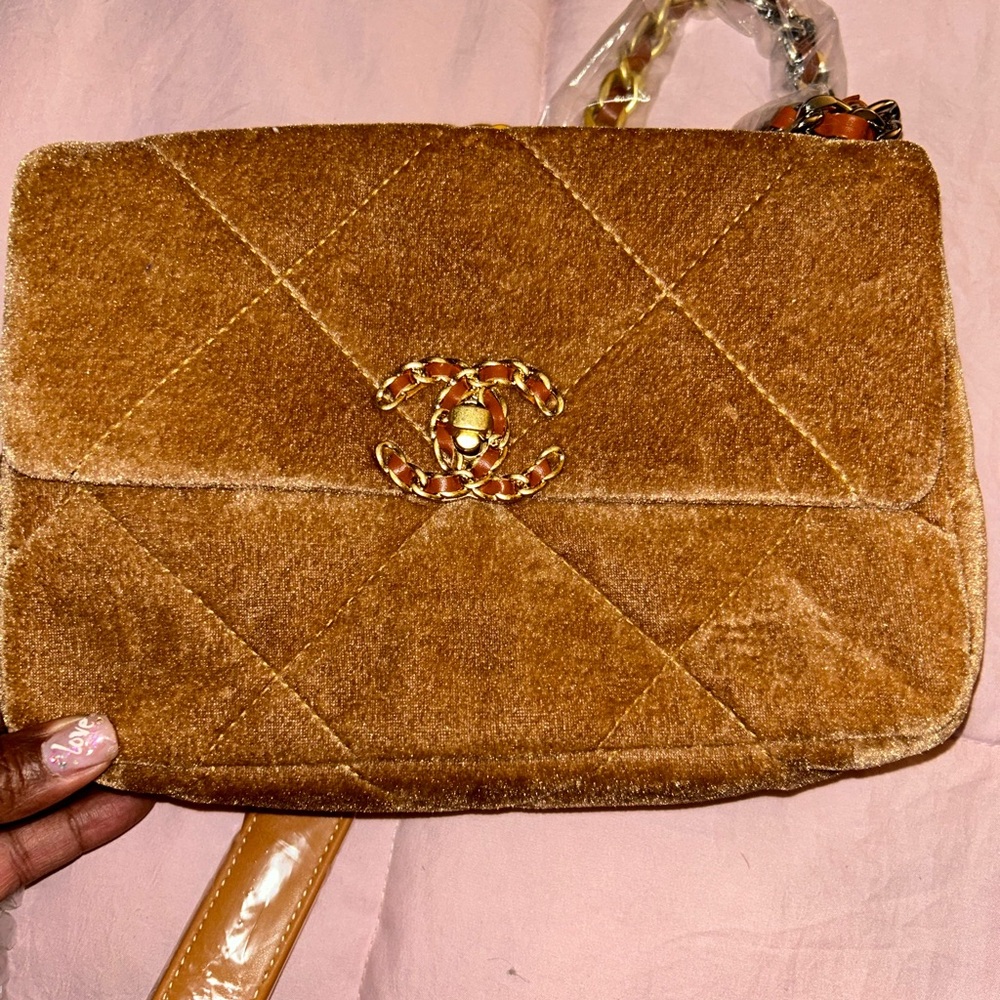 Chic Tan Quilted Velvet Bag